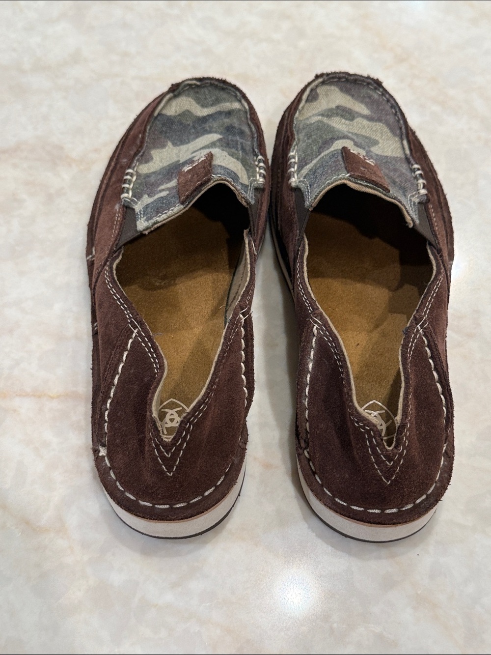 Ariat Brown Suede Flats with Camouflage Fabric Vamp